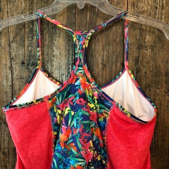 Zuma Blu Sz S Orange Floral Back Racerback Strappy Workout Exercise Yoga Top - Picture 9 of 10